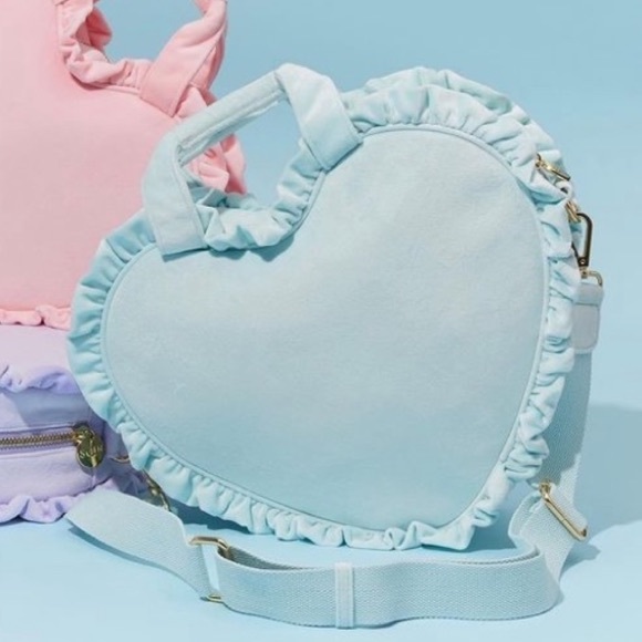 Stoney Clover Lane Handbags - stony clover velvet ruffle mini heart tote cloud blue pastel bag crossbody nwt